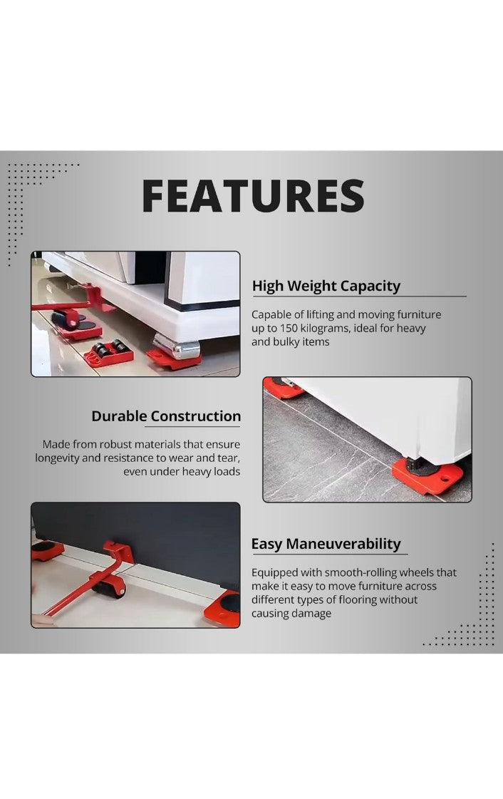 SPOTVIEW Furniture Lifter/Shifter Tool - 4 Pcs 3.9"x3.15" Slides Kit, Move Roller Tools Max Up for 150KG/331LBS, 360 Degree Rotatable Pads, Easily Redesign and Rearrange (Pack of 1)
