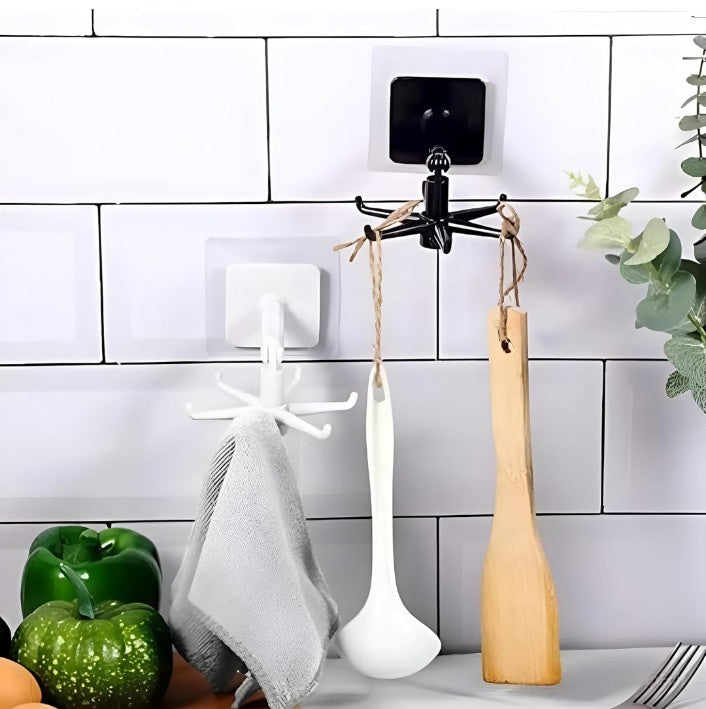 360° Rotating Utility Hooks – 2 Pack Self-Adhesive Wall Hangers for Kitchen, Bathroom, and Home Organization Needs
