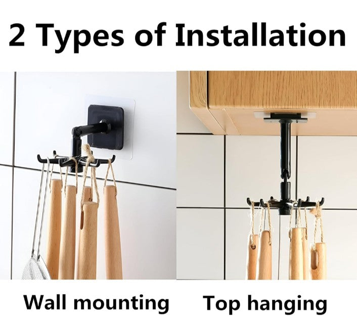 360° Rotating Utility Hooks – 2 Pack Self-Adhesive Wall Hangers for Kitchen, Bathroom, and Home Organization Needs