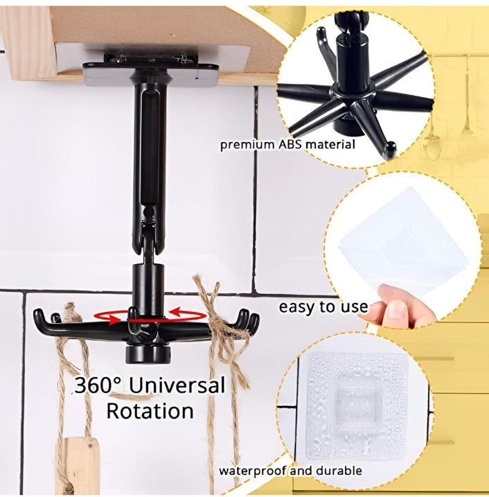 360° Rotating Utility Hooks – 2 Pack Self-Adhesive Wall Hangers for Kitchen, Bathroom, and Home Organization Needs