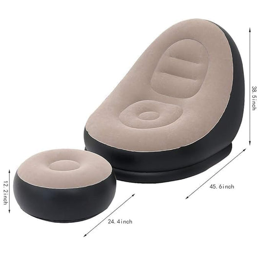 Inflatable Lounge Chair with Foot Stool – Portable Lazy Sofa for Adults | 2-in-1 Air Chair for Living Room, Bedroom, Office, Balcony & Outdoor Camping | Air Pump Included