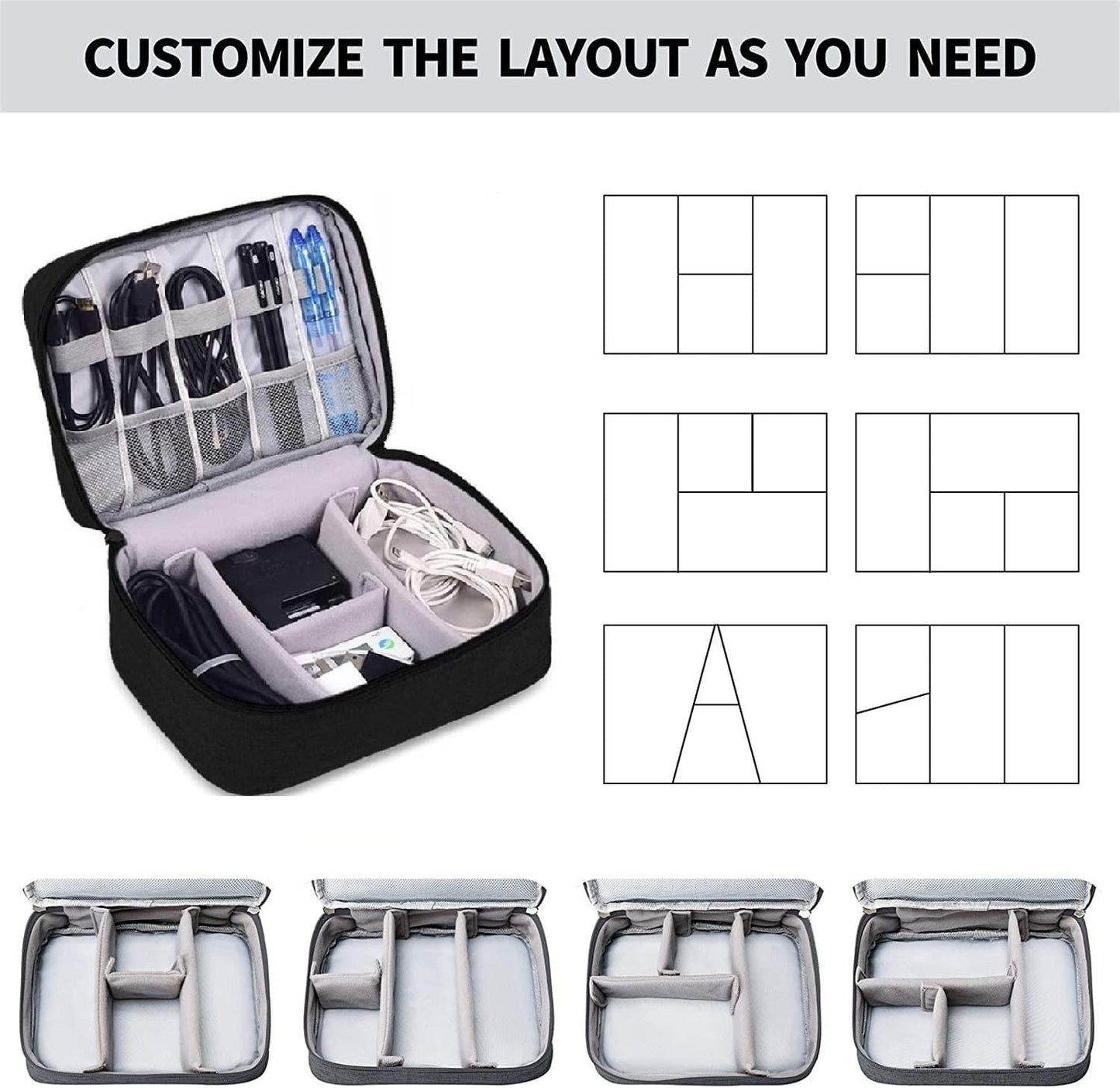TechMate: Universal Gadget Organizer Bag with Dual-Layer Storage for Cables, Hard Drives & Travel Tech Essentials