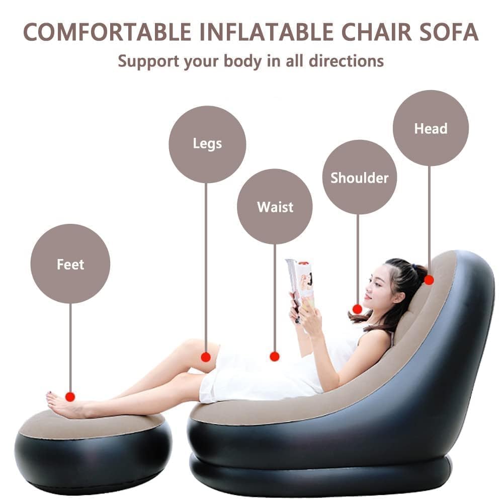 Inflatable Lounge Chair with Foot Stool – Portable Lazy Sofa for Adults | 2-in-1 Air Chair for Living Room, Bedroom, Office, Balcony & Outdoor Camping | Air Pump Included