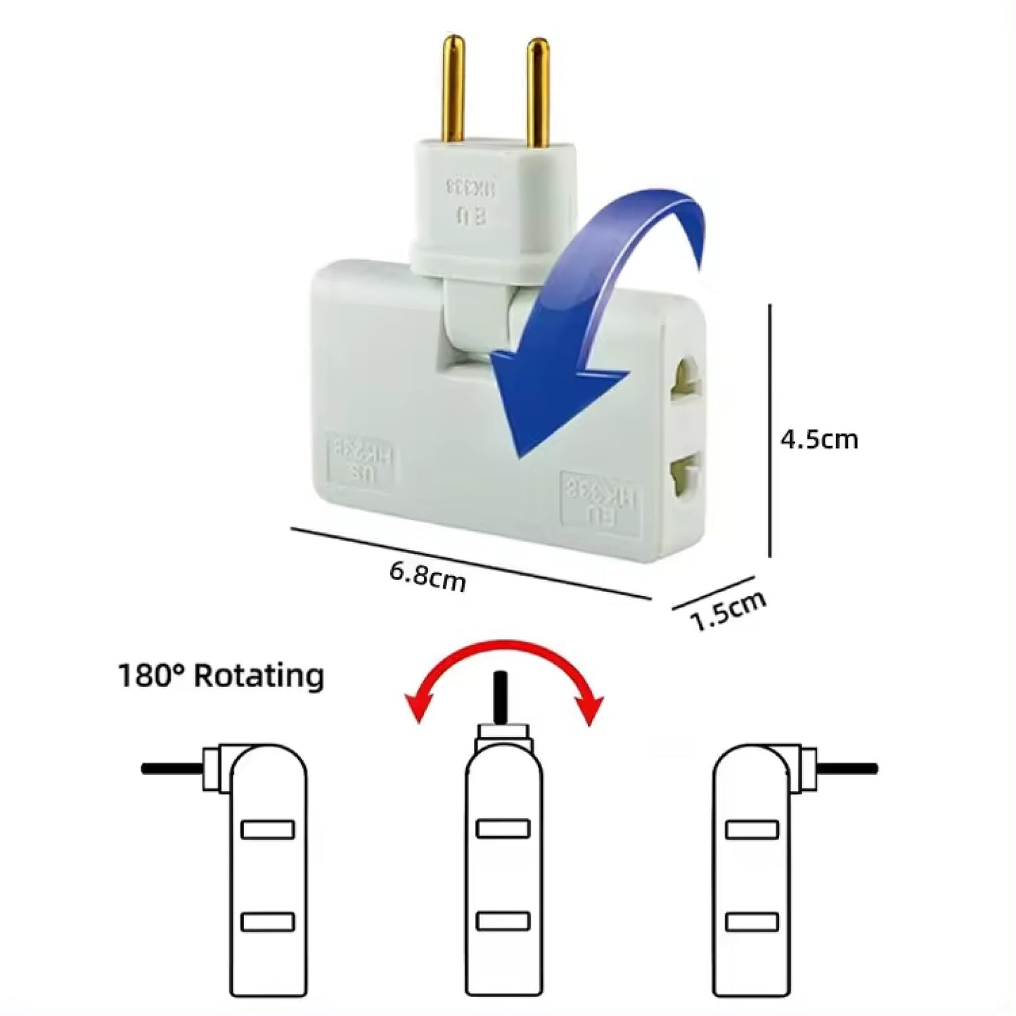FlexiPlug: 3-in-1 Foldable Plug Adapter with Dual Sockets, 180° Rotating Multiplug for Cramped Spaces, Travel, Desk & Daily Use