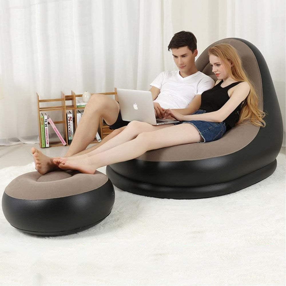 Inflatable Lounge Chair with Foot Stool – Portable Lazy Sofa for Adults | 2-in-1 Air Chair for Living Room, Bedroom, Office, Balcony & Outdoor Camping | Air Pump Included