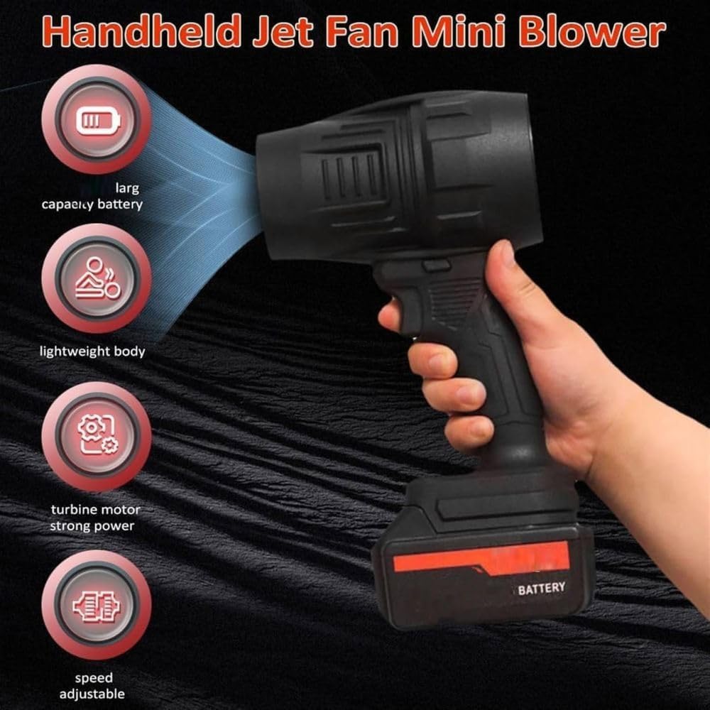 Powerful 48V cordless air blower with brushless motor. Perfect for car cleaning, home maintenance &amp; outdoor use. Portable turbo jet performance.