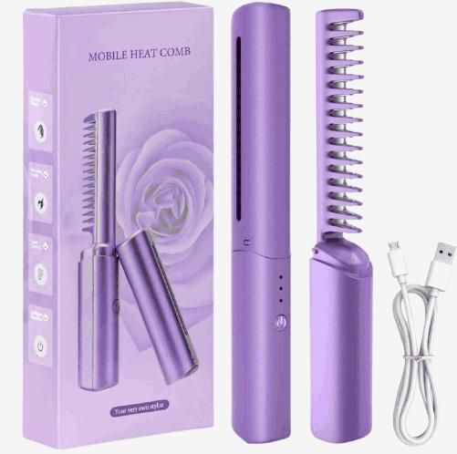 EasyStraight: Cordless Hair Straightening Comb with 3-Heat Settings, Rechargeable & Auto Shut-Off for Smooth Styling Anywhere