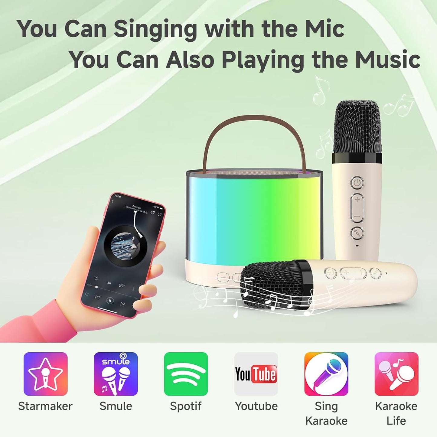 PartyStar: Upgraded Karaoke Bluetooth Speaker with Aura Light Display & Dual Wireless Mics for Music, Parties & Gifting