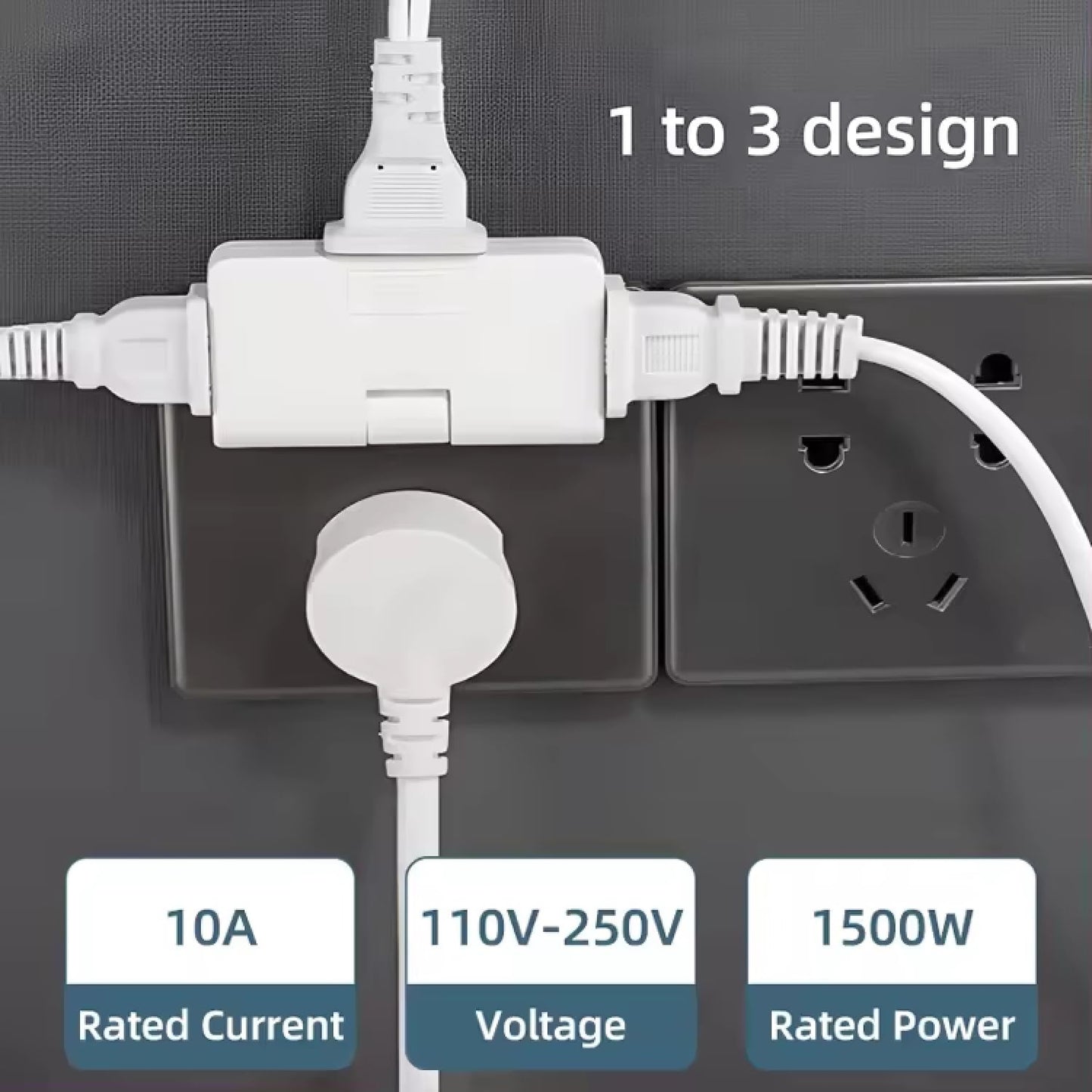 FlexiPlug: 3-in-1 Foldable Plug Adapter with Dual Sockets, 180° Rotating Multiplug for Cramped Spaces, Travel, Desk & Daily Use