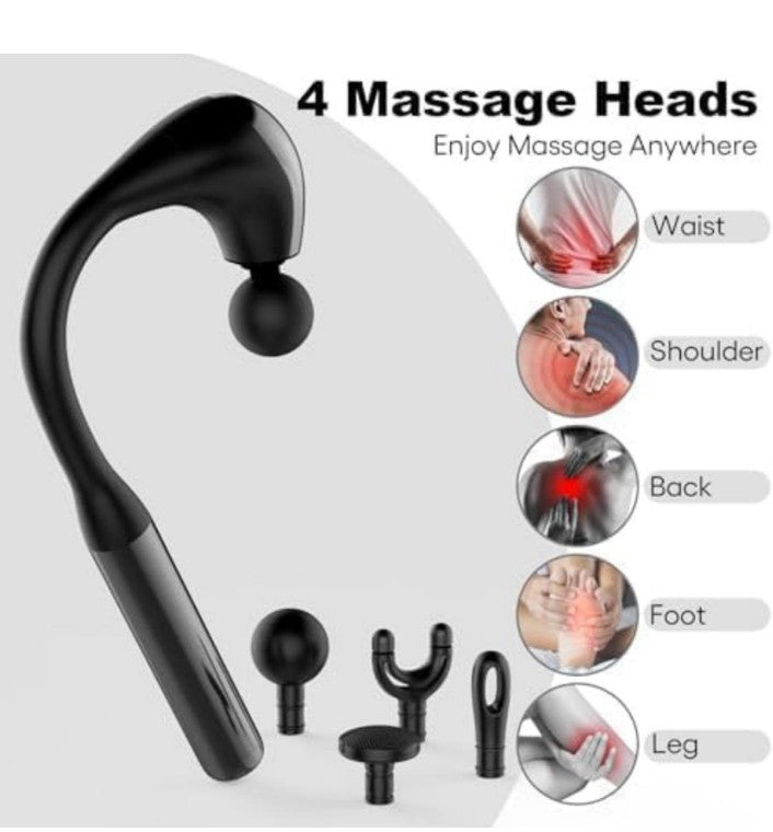 Rechargeable Percussion Massage Gun | Deep Tissue Handheld Massager with Extension Handle | Effective Pain Relief for Neck, Back, Shoulder, Legs | Pack of 1