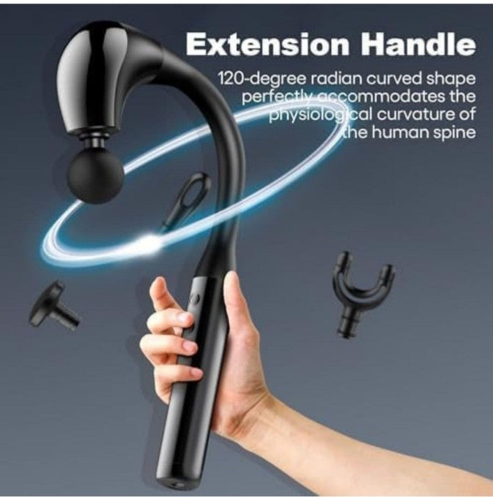 Rechargeable Percussion Massage Gun | Deep Tissue Handheld Massager with Extension Handle | Effective Pain Relief for Neck, Back, Shoulder, Legs | Pack of 1