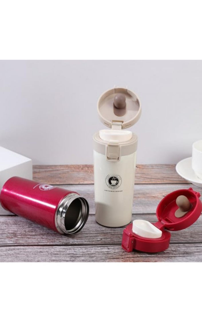 Travel Thermal Flask with Lid Coffee Cup Stainless Steel Vacuum Insulated Thermos Flask for Hot and Cold Drinks Mug Tumbler Tea and Coffee Mug Traveling Beverage Cup (Vacuum Insulated Cup)Pack Of 1