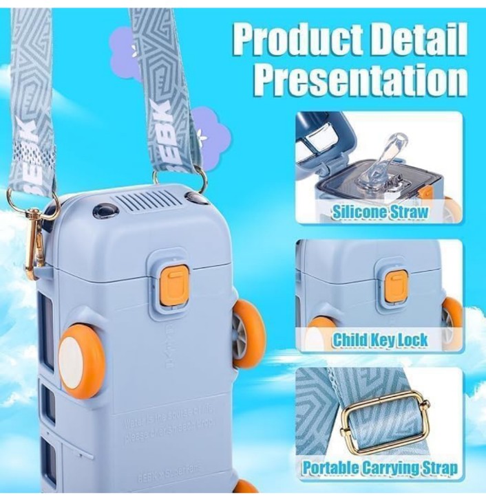 Premium Bus Water Bottle With Strap For Kids | Cute Drinking Jug with Wheels Leak proof, 500 ML | Portable Drinking Bottle for Kids Girls & Boys School Supplies