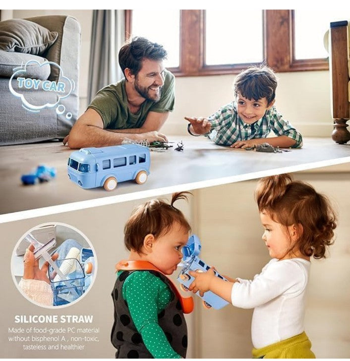 Premium Bus Water Bottle With Strap For Kids | Cute Drinking Jug with Wheels Leak proof, 500 ML | Portable Drinking Bottle for Kids Girls & Boys School Supplies