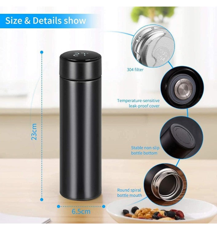 Smart Led Display Temperature Bottle Vacuum Flask Stainless Steel | Leakproof | Travel, Kids, Fitness, Sports, Gym, Workout | With Straw (Temperature Bottle, 500 Ml)