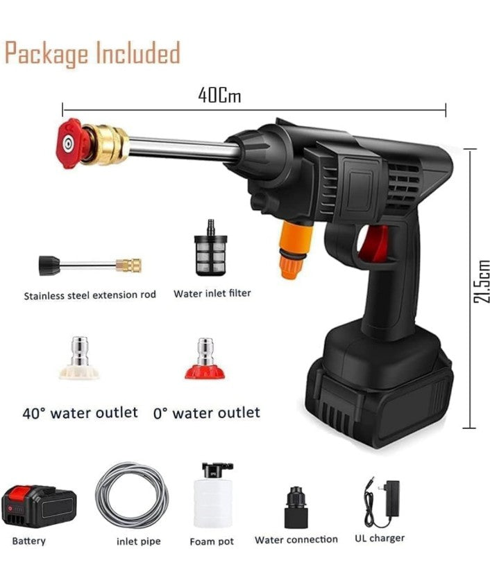 Double Battery.) Cordless Portable Wireless Pressure Washer Gun 48V 12000mAh High Pressure Water Gun for Car Wash and Bike Cleaning with Adjustable Nozzle and 5M Hose Pipe