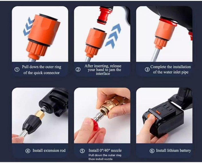 Double Battery.) Cordless Portable Wireless Pressure Washer Gun 48V 12000mAh High Pressure Water Gun for Car Wash and Bike Cleaning with Adjustable Nozzle and 5M Hose Pipe