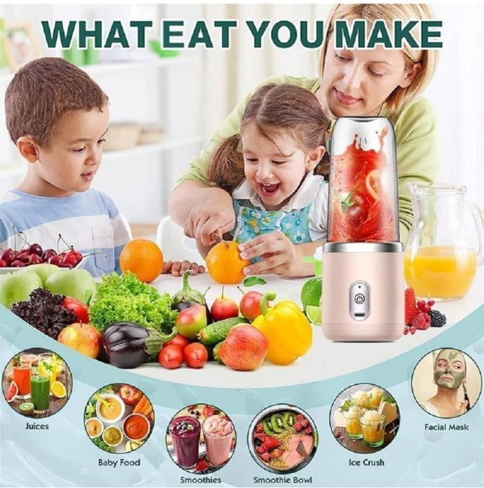 Portable Juicer Blender for Smoothies & Juices | USB Rechargeable Mini Blender Bottle | 400ml Shake Maker with 1800mAh Battery | Personal Smoothie Mixer for Home, Travel, Gym (Portable Juicer)