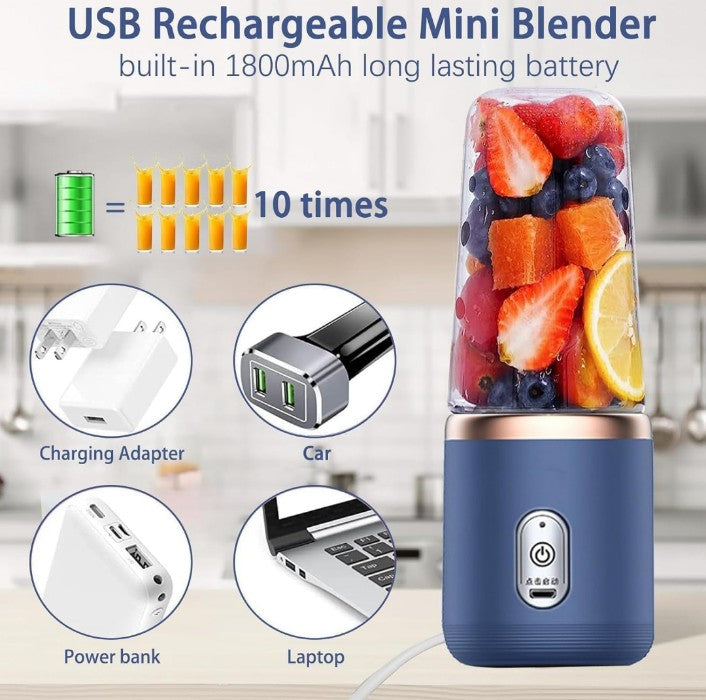 Portable Juicer Blender for Smoothies & Juices | USB Rechargeable Mini Blender Bottle | 400ml Shake Maker with 1800mAh Battery | Personal Smoothie Mixer for Home, Travel, Gym (Portable Juicer)