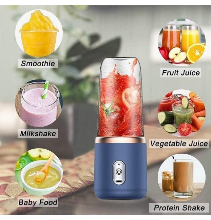 Portable Juicer Blender for Smoothies & Juices | USB Rechargeable Mini Blender Bottle | 400ml Shake Maker with 1800mAh Battery | Personal Smoothie Mixer for Home, Travel, Gym (Portable Juicer)