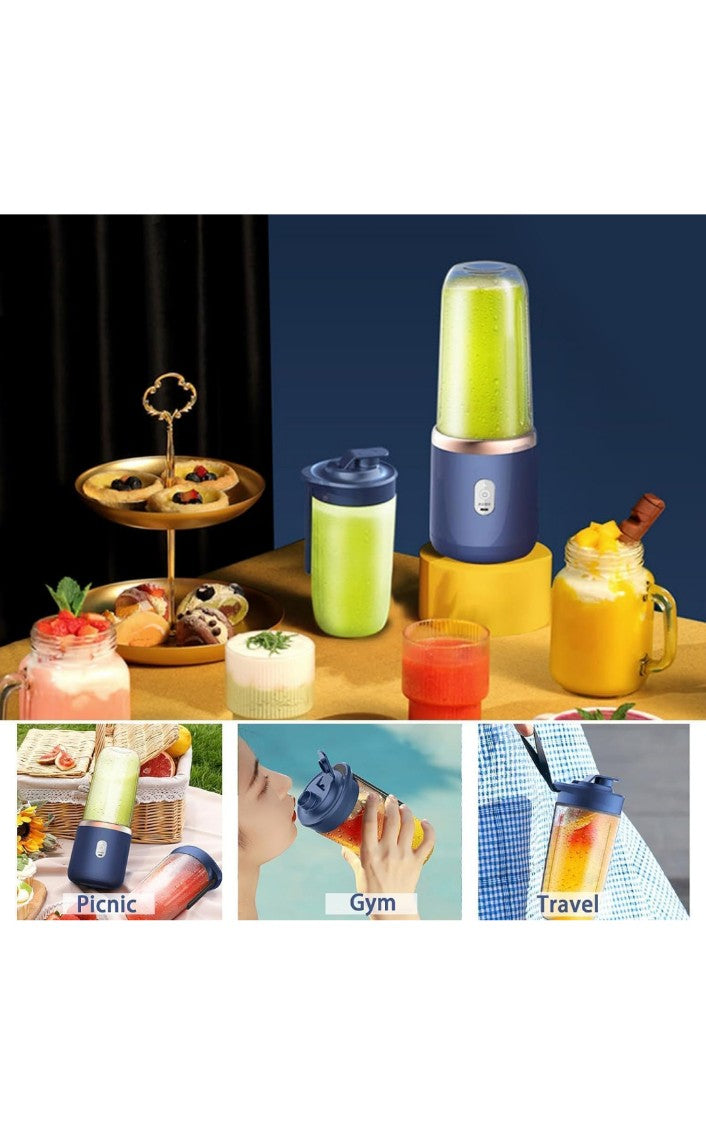 Portable Juicer Blender for Smoothies & Juices | USB Rechargeable Mini Blender Bottle | 400ml Shake Maker with 1800mAh Battery | Personal Smoothie Mixer for Home, Travel, Gym (Portable Juicer)