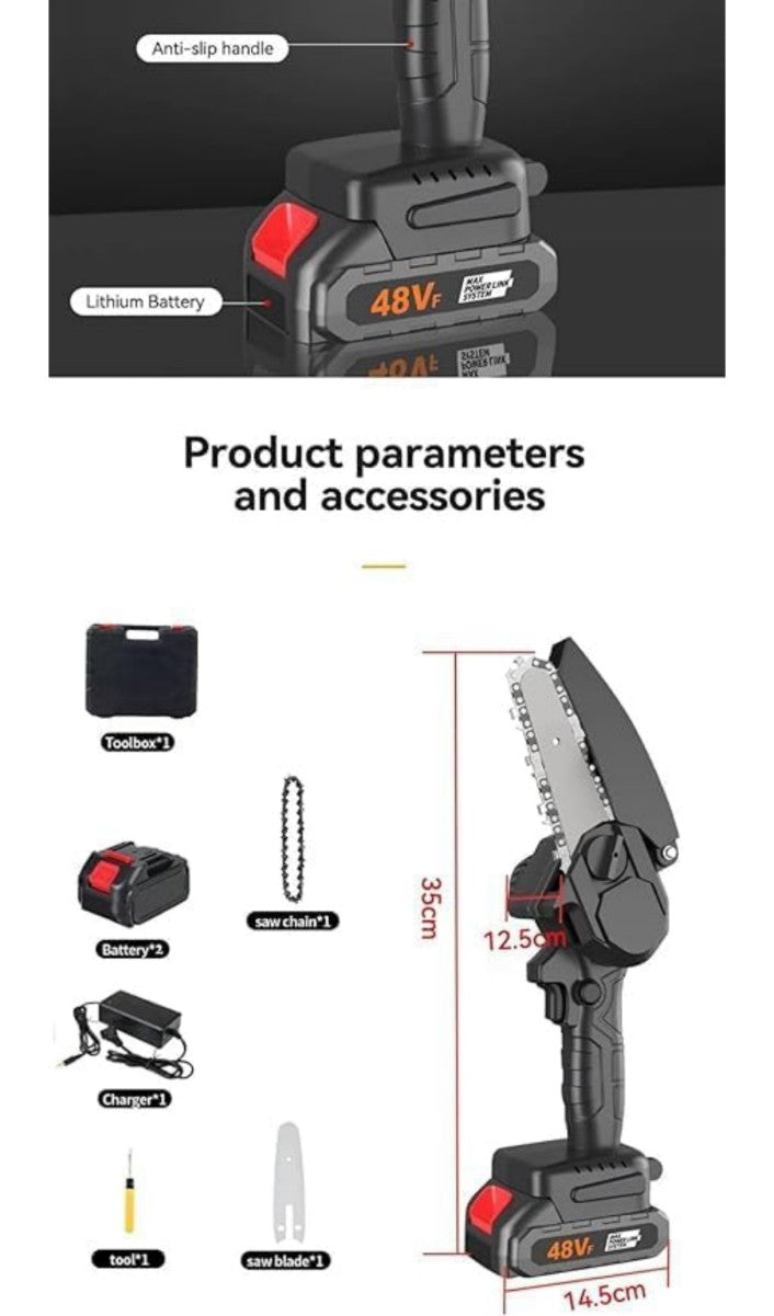 Mini Chainsaw 6 Inch, Cordless Mini Chainsaw Battery Powered with 21V 4000mAh Rechargeable Battery, One-Hand Use Electric Chainsaw, Handheld Chainsaw for Tree Trimming Wood Cutting