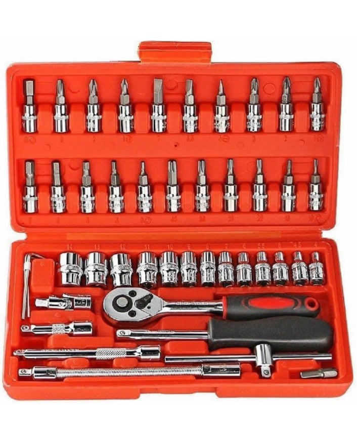 Tool Kit for Home Use | Tools Set, Hand Tools, Bike Tool Kit Set, Socket Wrench Set, Spanner Set All Size Tool Kit Goti Pana Set - Box End (46 in 1),