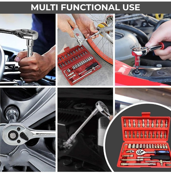 Tool Kit for Home Use | Tools Set, Hand Tools, Bike Tool Kit Set, Socket Wrench Set, Spanner Set All Size Tool Kit Goti Pana Set - Box End (46 in 1),