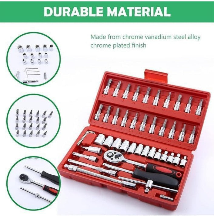 Tool Kit for Home Use | Tools Set, Hand Tools, Bike Tool Kit Set, Socket Wrench Set, Spanner Set All Size Tool Kit Goti Pana Set - Box End (46 in 1),