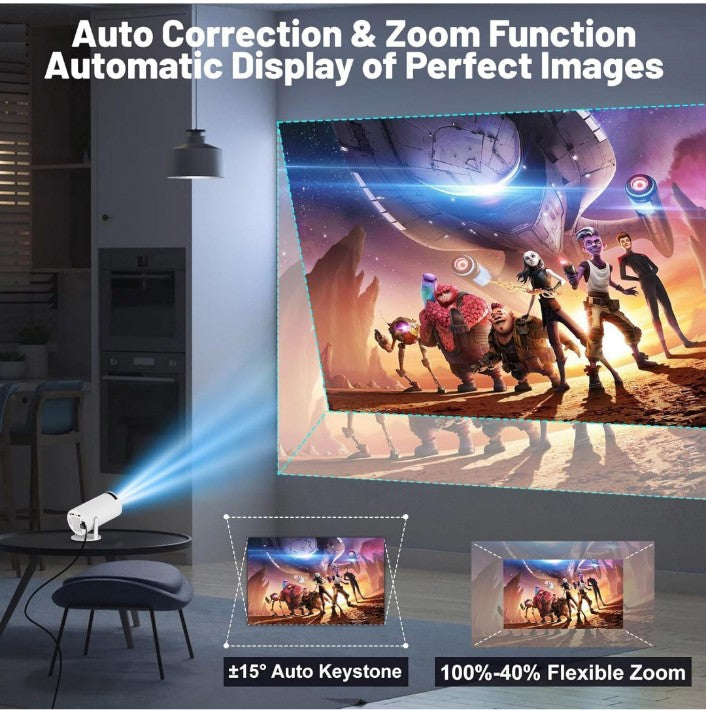 Smart Projector with Android 11 HD Projector 1080P 4K WiFi6 BT Home Theater Video Projector 180° Rotatable Stand Car Keystone Correction for Mobile Phone TV Stick