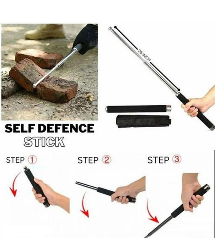 Stainless Steel Self-Defense Foldable Pointer & Safety Hiking Stick, Compact, Extendable Wand with Comfortable Grip & Nylon Bag | Ideal for Car, Office, Use (Pack of 1)