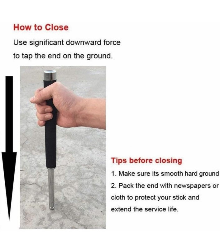 Stainless Steel Self-Defense Foldable Pointer & Safety Hiking Stick, Compact, Extendable Wand with Comfortable Grip & Nylon Bag | Ideal for Car, Office, Use (Pack of 1)
