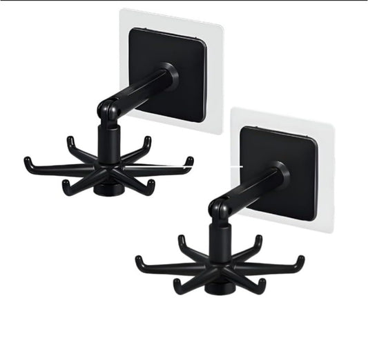 360° Rotating Utility Hooks – 2 Pack Self-Adhesive Wall Hangers for Kitchen, Bathroom, and Home Organization Needs