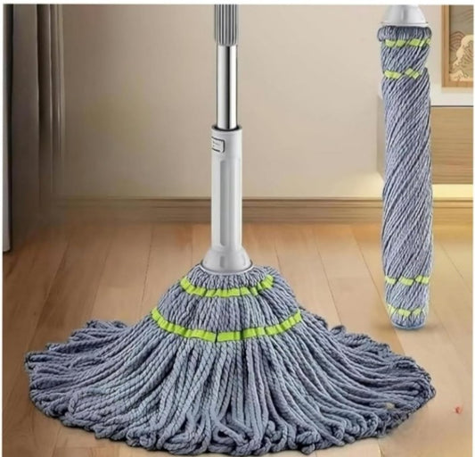 Premium Spin Mop with Big Wheels and Heavy Wringer | 360° Flexible Mop Bucket System for Floor Cleaning with 2 Microfiber Refills (Blue),