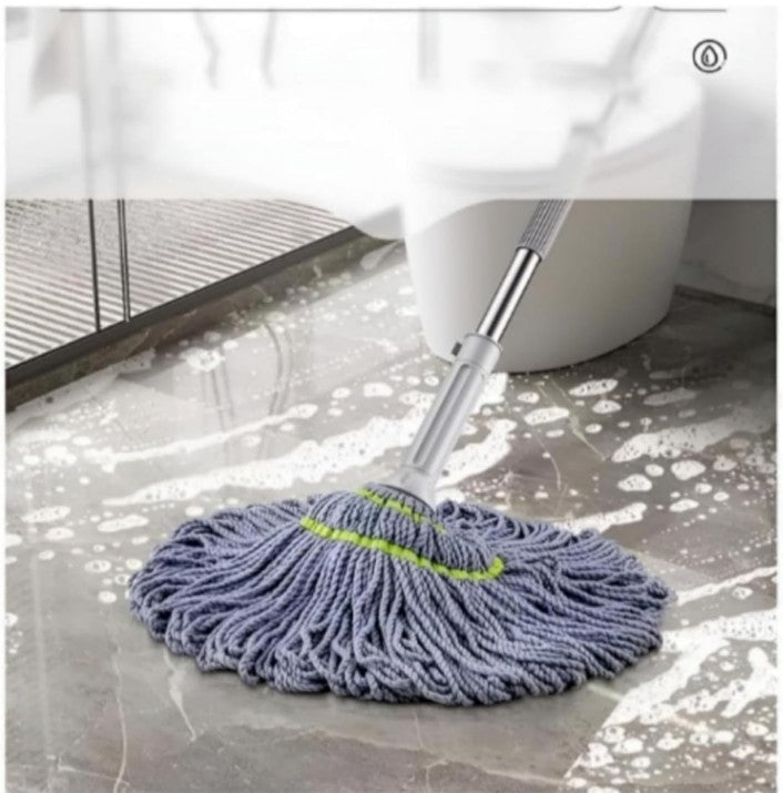 Premium Spin Mop with Big Wheels and Heavy Wringer | 360° Flexible Mop Bucket System for Floor Cleaning with 2 Microfiber Refills (Blue),