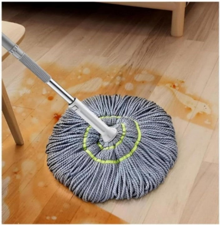 Premium Spin Mop with Big Wheels and Heavy Wringer | 360° Flexible Mop Bucket System for Floor Cleaning with 2 Microfiber Refills (Blue),