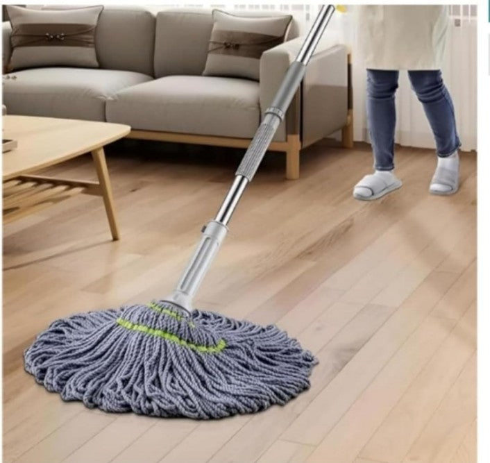 Premium Spin Mop with Big Wheels and Heavy Wringer | 360° Flexible Mop Bucket System for Floor Cleaning with 2 Microfiber Refills (Blue),